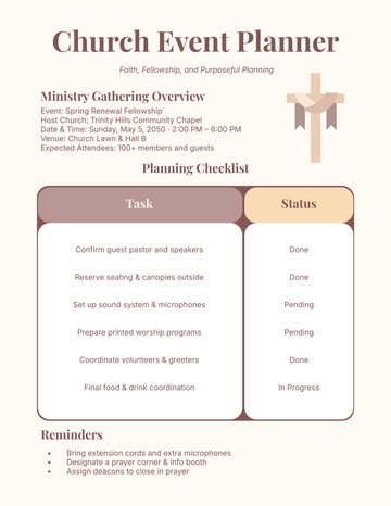 Free Church Event Planner Template to Edit Online