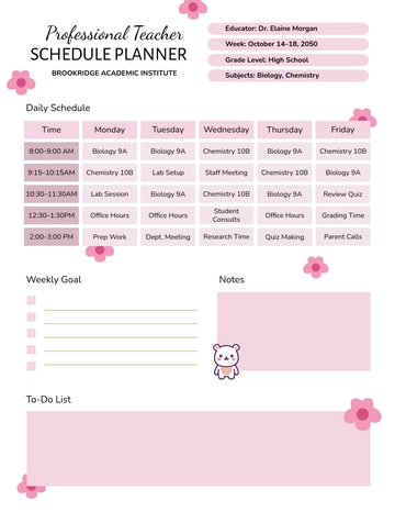 Free Professional Teacher Schedule Planner Template to Edit Online