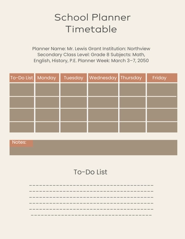 Free School Planner Timetable Template to Edit Online