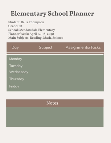 Free Elementary School Planner Template to Edit Online