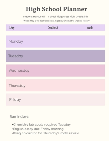 Free High School Planner Template to Edit Online