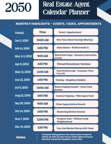 Free Real Estate Agent Calendar Planner Template to Edit Online