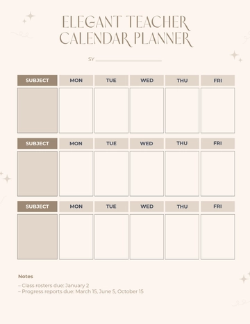 Free Elegant Teacher Calendar Planner Template to Edit Online