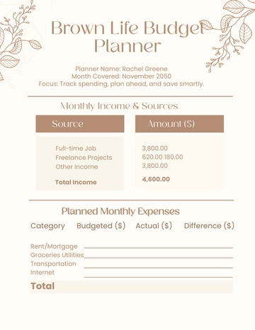 Free Brown Life Budget Planner Template to Edit Online