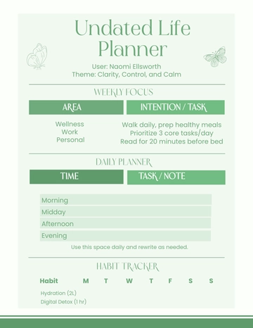 Free Undated Life Planner Template to Edit Online
