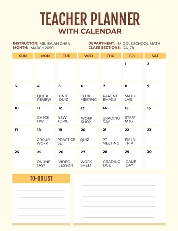 Free Teacher Planner with Calendar Template to Edit Online
