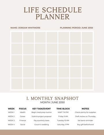 Free Life Schedule Planner Template to Edit Online