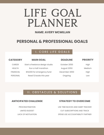 Free Life Goal Planner Template to Edit Online