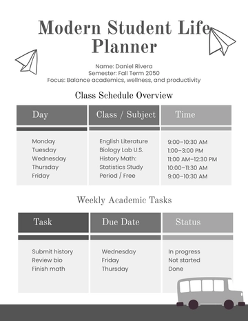 Free Modern Student Life Planner Template to Edit Online