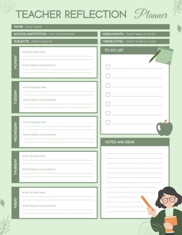 Free Blank Teacher Reflection Planner Template to Edit Online