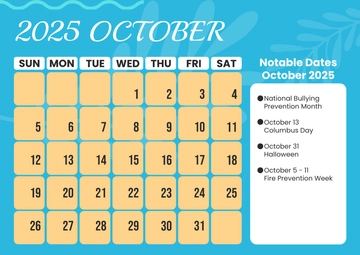 Free October 2025 Calendar with Holidays Template to Edit Online