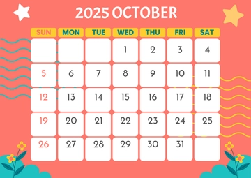 Free Colorful October 2025 Annual Calendar Template to Edit Online