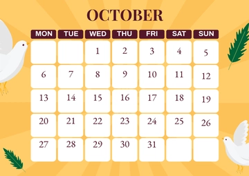Free October 2025 Monday to Sunday Calendar Template to Edit Online