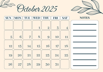 Free October 2025 Calendar with Notes Template to Edit Online