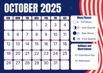Free October 2025 USA Calendar Template to Edit Online