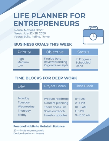 Free Life Planner for Entrepreneurs Template to Edit Online