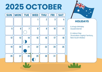 Free October 2025 Australia Calendar Template to Edit Online
