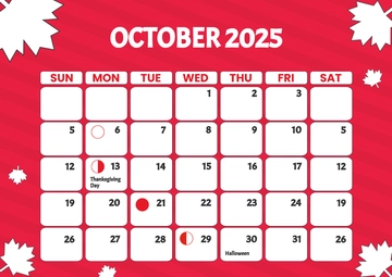 Free October 2025 Canada Calendar Template to Edit Online