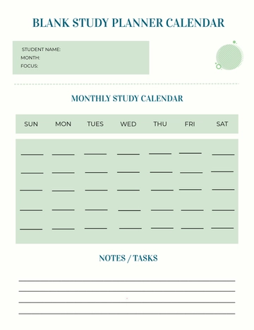 Free Blank Study Planner Calendar Template to Edit Online