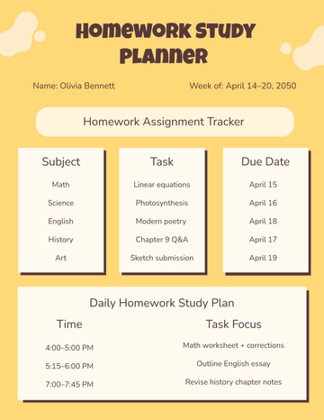 Free Homework Study Planner Template to Edit Online