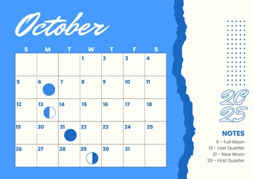 Free Blue October 2025 Calendar Gift Template to Edit Online