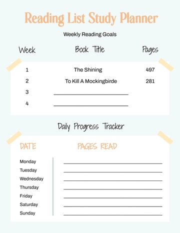 Free Reading List Study Planner Template to Edit Online