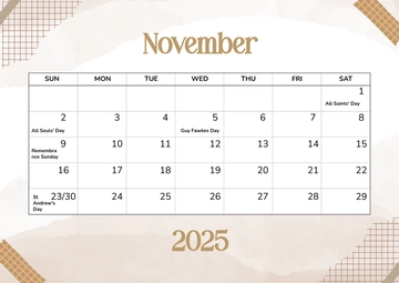 Free November 2025 UK Calendar Template to Edit Online