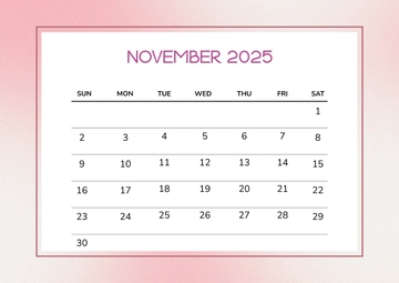 Free Pink November 2025 Calendar Sheet Template to Edit Online