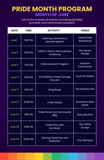 Free Pride Month Program Blank Poster Template to Edit Online