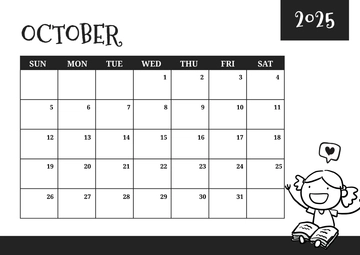 Free Blank October 2025 Calendar for Kids Template to Edit Online