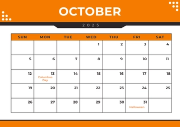 Free Year 2025 October Calendar Template to Edit Online