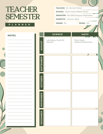 Free Teacher Semester Planner Template to Edit Online