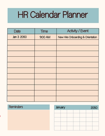 Free HR Calendar Planner Template to Edit Online