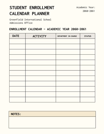 Free Student Enrollment Calendar Planner Template to Edit Online