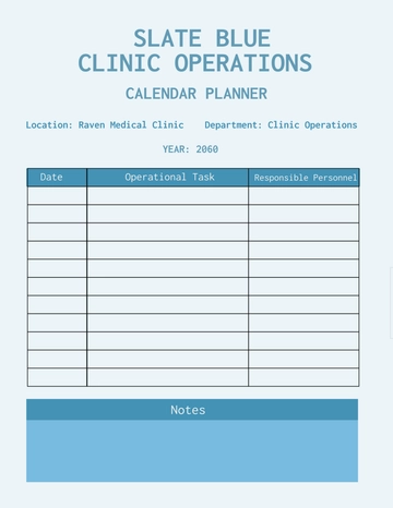 Free Slate Blue Clinic Operations Calendar Planner Template to Edit Online