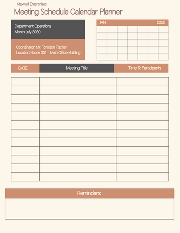 Free Meeting Schedule Calendar Planner Template to Edit Online