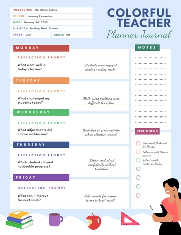 Free Colorful Teacher Planner Journal Template to Edit Online