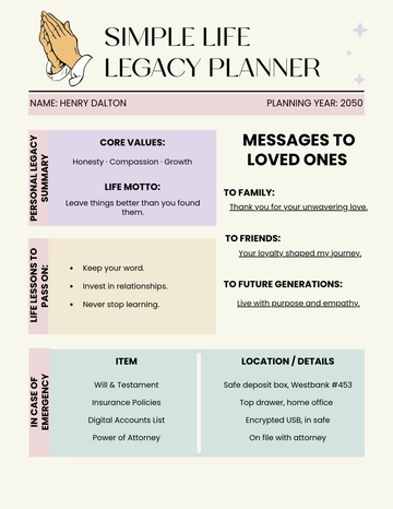 Free Simple Life Legacy Planner Template to Edit Online