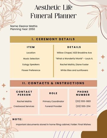 Free Aesthetic Life Funeral Planner Template to Edit Online