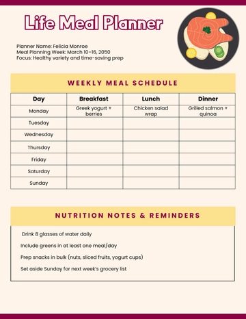 Free Life Meal Planner Template to Edit Online