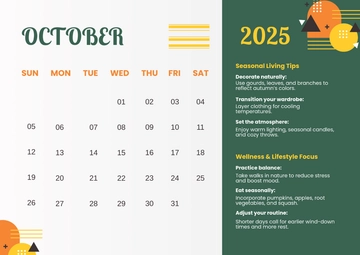 Free Creative October 2025 Infographics Calendar Template to Edit Online