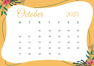 Free Floral Background October 2025 Calendar Template to Edit Online