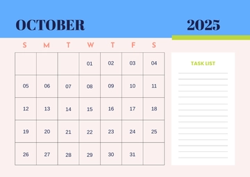 Free October 2025 Calendar with Task List Template to Edit Online