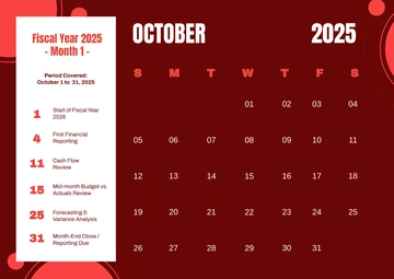 Free Red October 2025 Fiscal Calendar Template to Edit Online