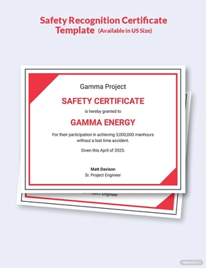 Safety Recognition Certificate Template