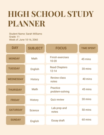 Free High School Study Planner Template to Edit Online