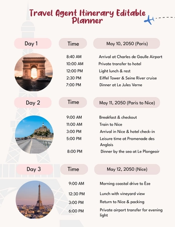 Free Travel Agent Itinerary Editable Planner Template to Edit Online