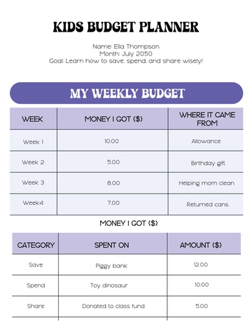 Free Kids Budget Planner Template to Edit Online