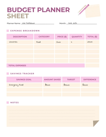 Free Budget Planner Sheet Template to Edit Online