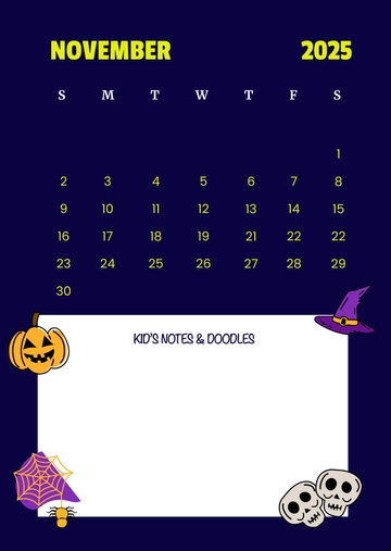 Free November 2025 Calendar for Kids Template to Edit Online